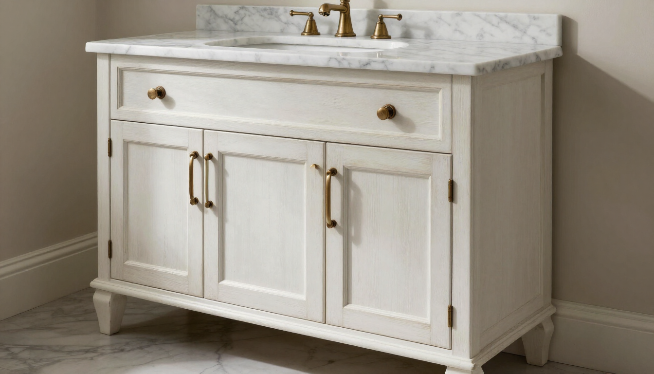 Freestanding furniture-style vanity in antique white