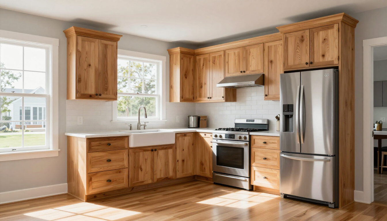 A beautiful display of various kitchen cabinet door profiles in a modern showroom setting.