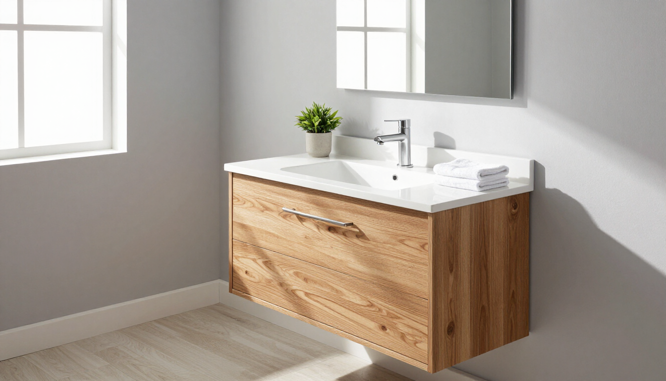 Small bathroom vanity with luxury faucet and organized counter