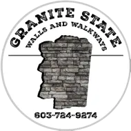 Logo for Granite State Walls and Walkways, with stone wall graphic and phone number.