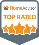 a home advisor top rated badge with four stars .