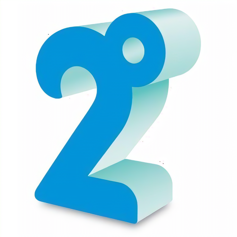 A blue number 2 on a white background