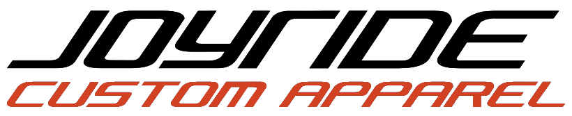 A logo for joyride custom apparel is shown on a white background.