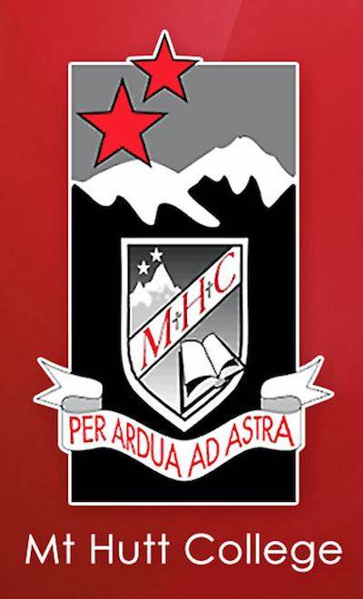 A logo for mt hutt college with mountains and stars