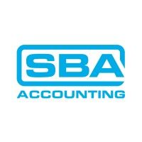 The logo for sba accounting is blue and white.