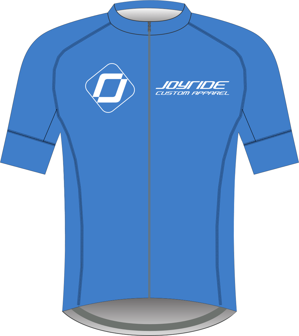 A blue cycling jersey with the word journey on it