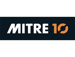 The mitre 10 logo is black and orange on a white background.