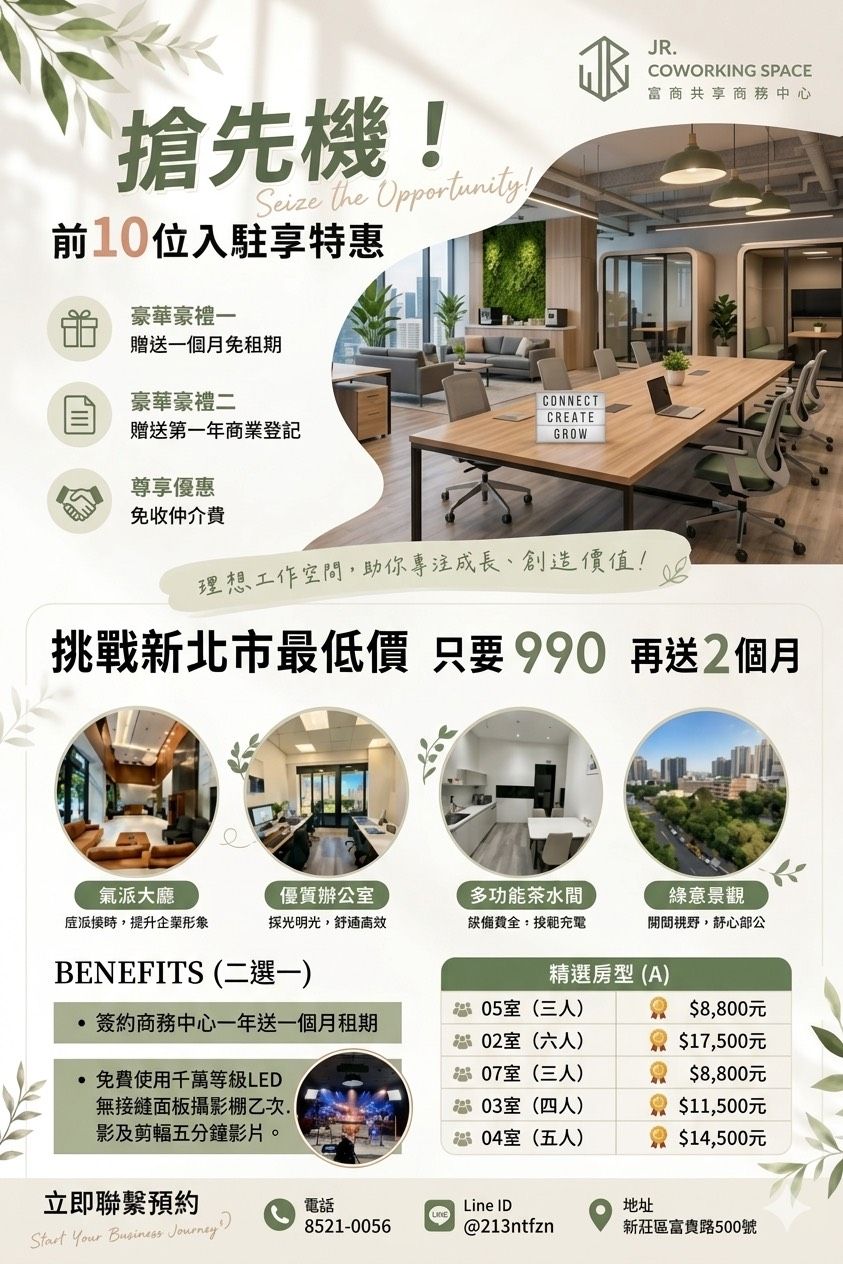 共享辦公司 新莊副都心富貴館優惠方案