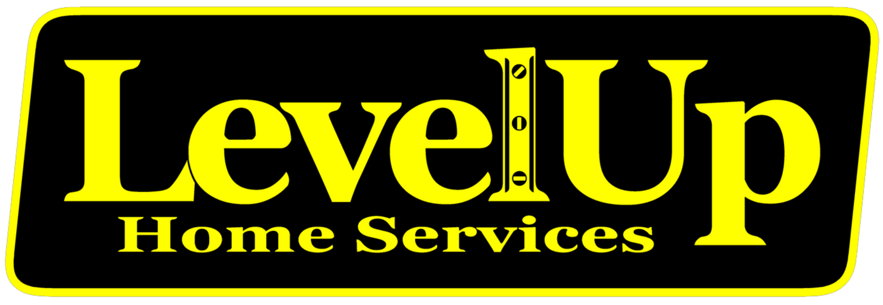 Level Up Home Services logo: Yellow text on a black background.