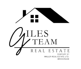 Giles Team Real Estate logo with stylized black house and script text on white background