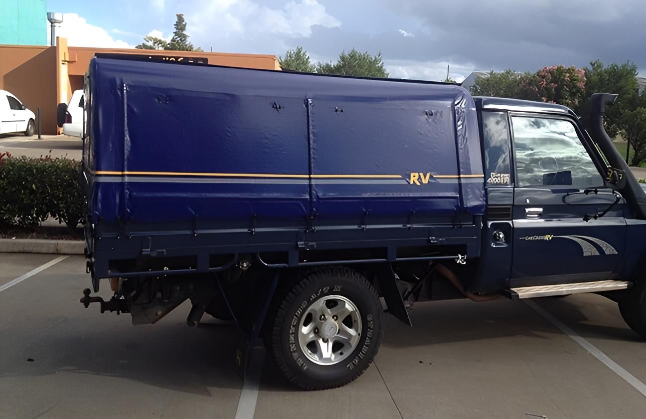 Blue Rv Truck is Parked in a Parking Lot — Glenvale Canvas Pty Ltd in Wilsonton, QLD