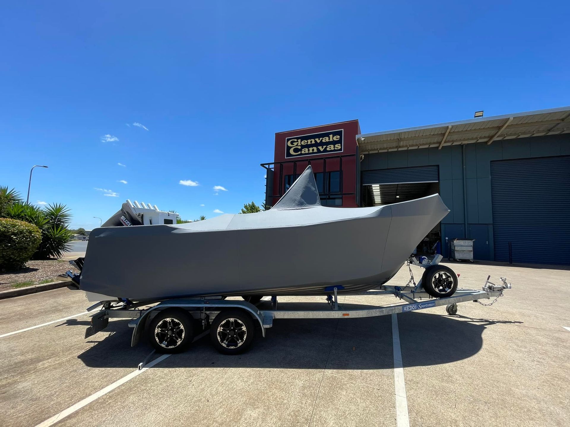 Boat With a Blue Canopy — Glenvale Canvas Pty Ltd in Wilsonton, QLD