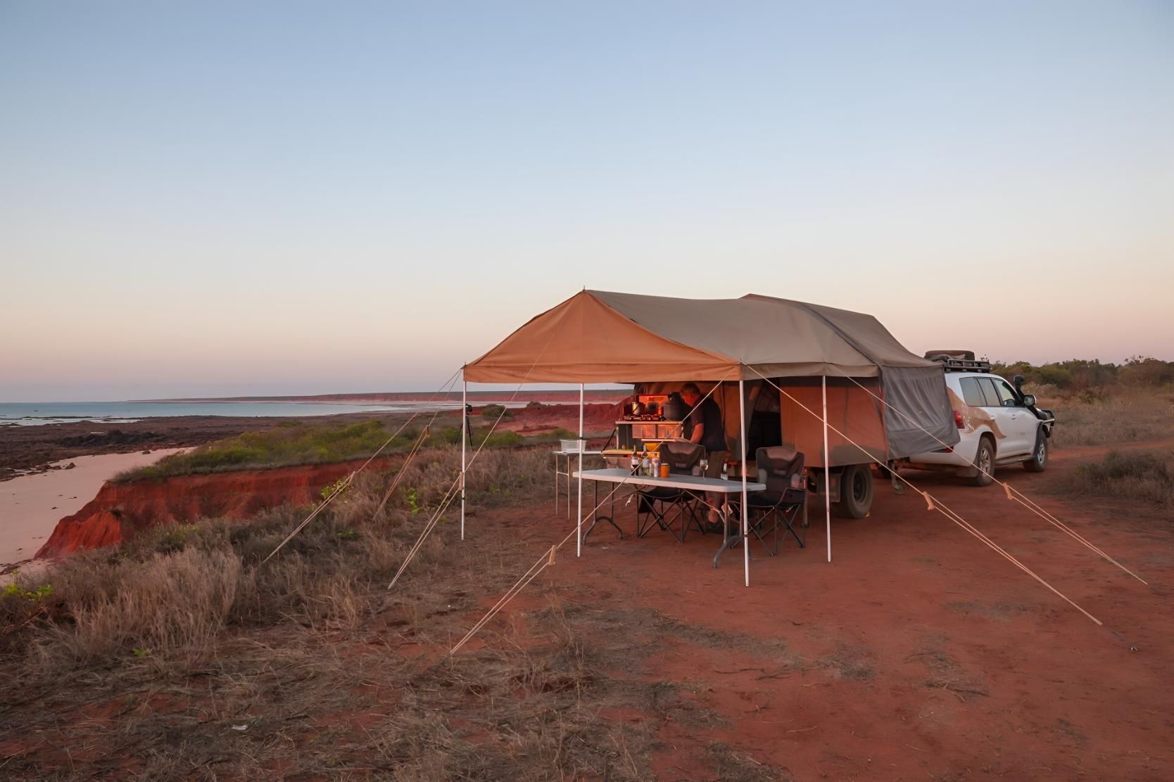 Car is Parked Next to a Tent on a Dirt Road — Glenvale Canvas Pty Ltd in Wilsonton, QLD