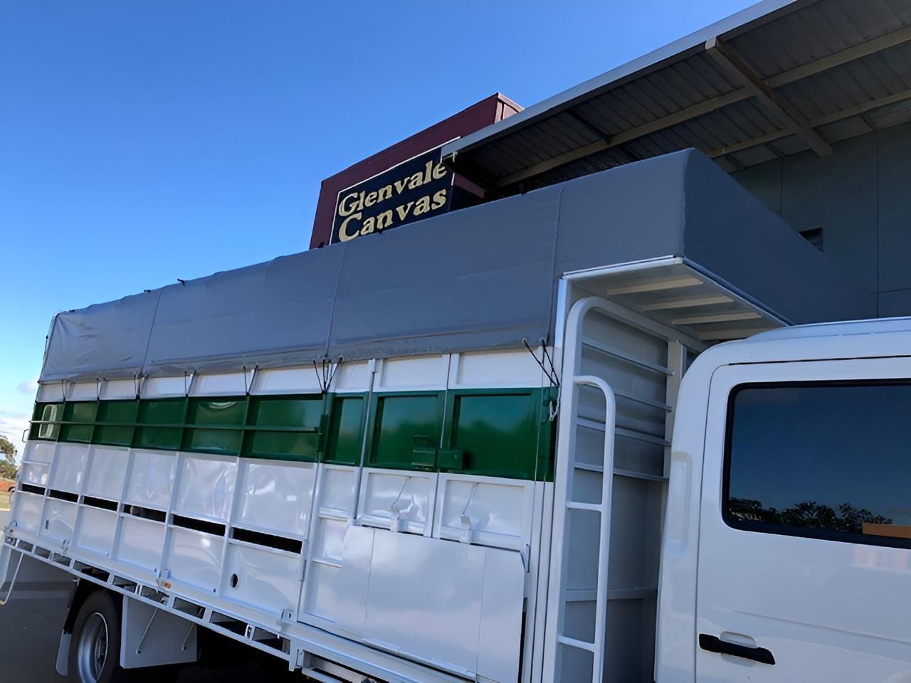 White Truck With Green Windows — Glenvale Canvas Pty Ltd in Wilsonton, QLD