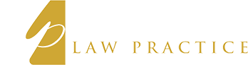 Gold triangular law practice logo with white scale icon and “LAW PRACTICE” text on white background