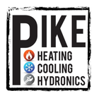 Logo for Pike Heating, Cooling, and Hydronics featuring text icons for fire, a snowflake, and a wrench.