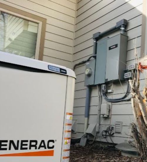A generator is sitting on the side of a house