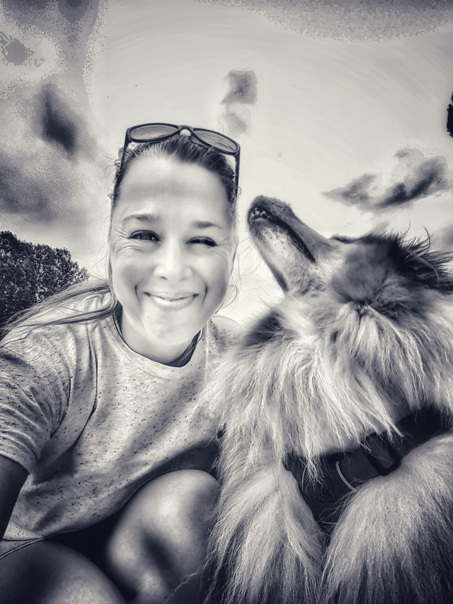 photo of artist with dog Nosy