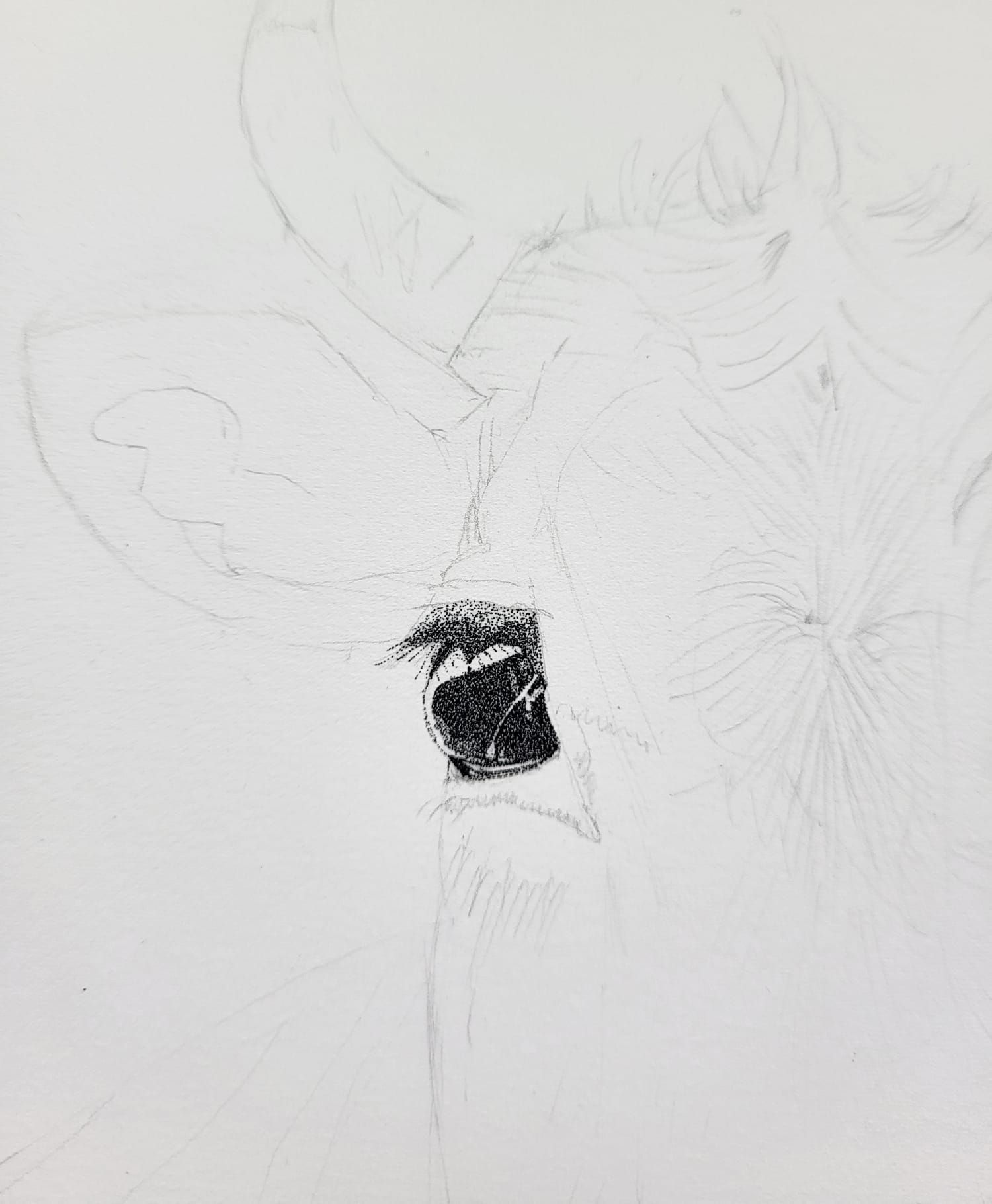 start drawing of dotwork bull