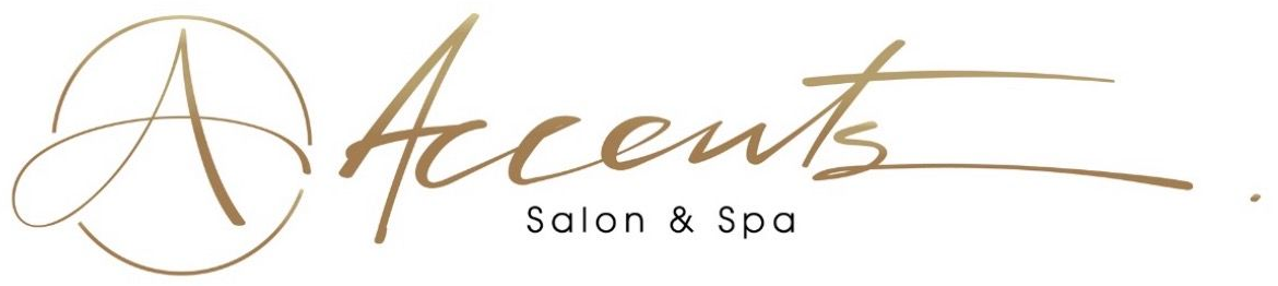 Accents salon Gold “Acents Salon & Spa” logo on a white background