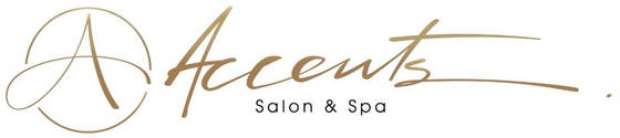 Gold &ldquo;Acents Salon & Spa&rdquo; logo on a white background