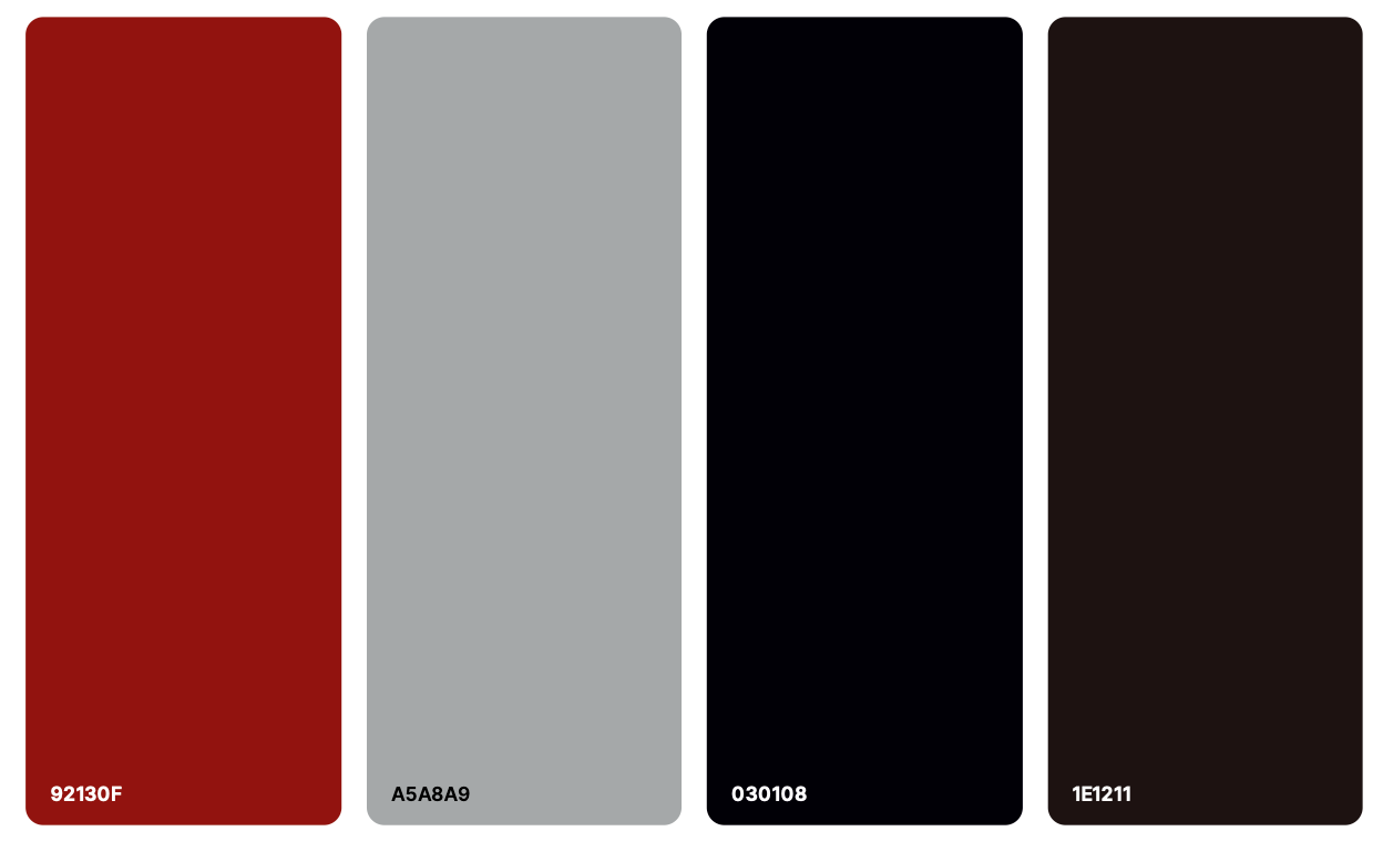 A palette of four different colors , red , gray , black , and white.