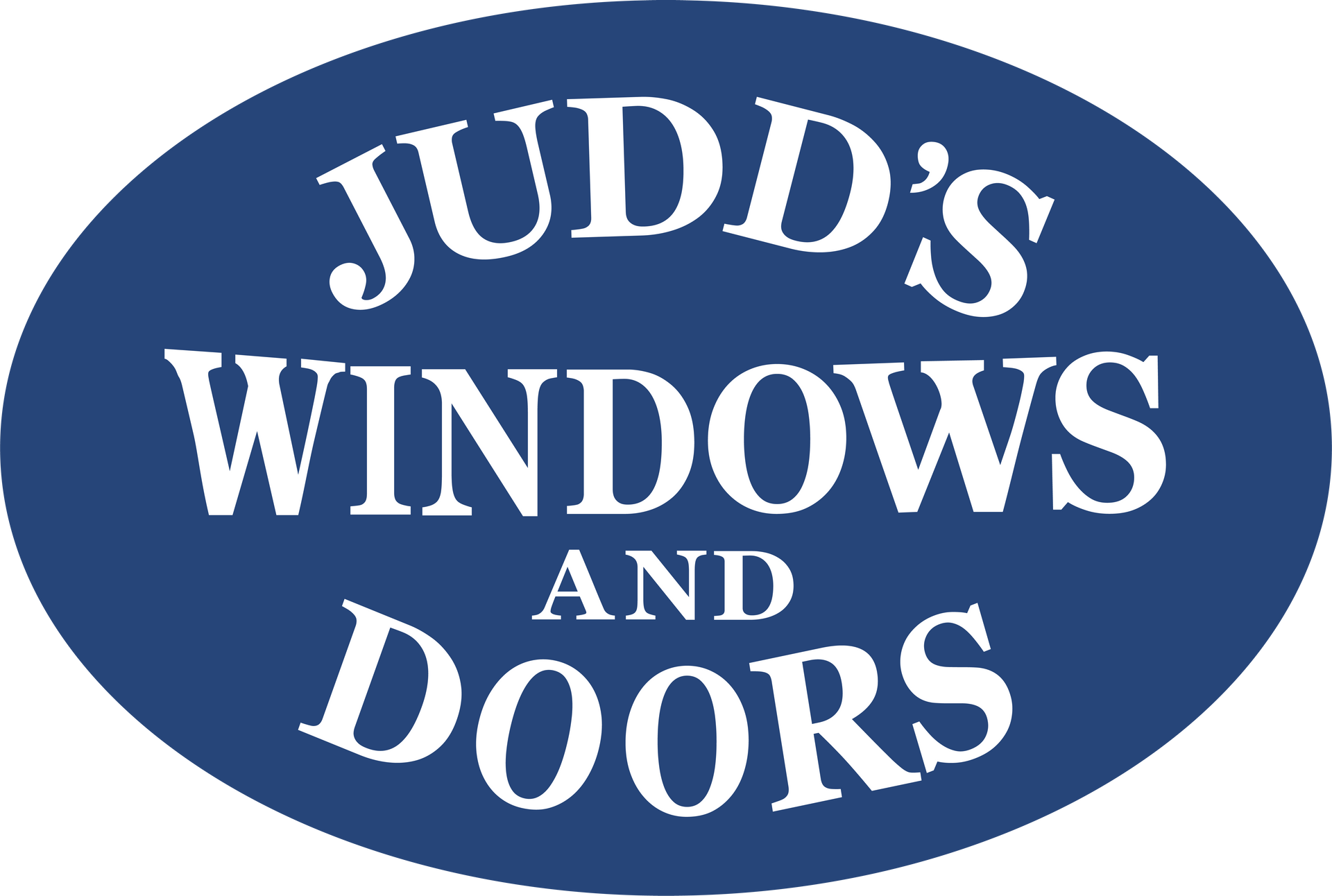 Judd's Windows and Doors logo in white text on a blue oval background.