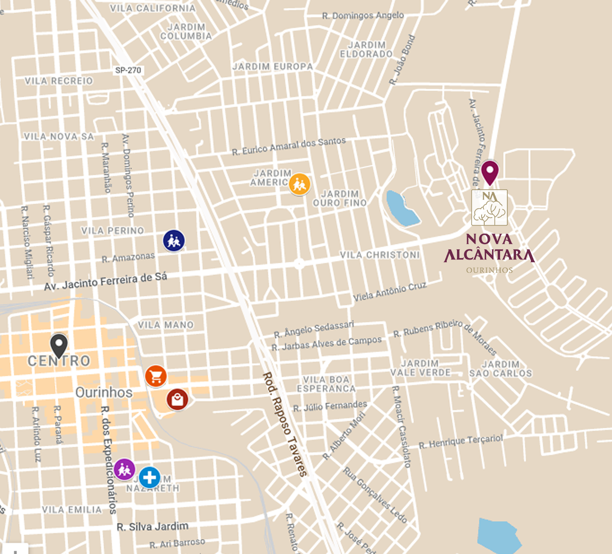 mapa-ourinhos Um mapa mostrando a localização de nova alcântara
