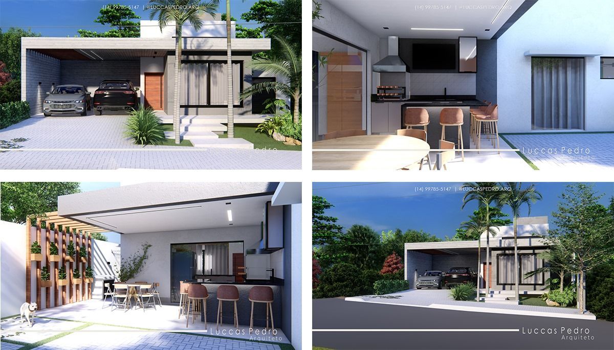 modelos-faxadas-de-casas-compactas Uma colagem de quatro fotos de uma casa moderna