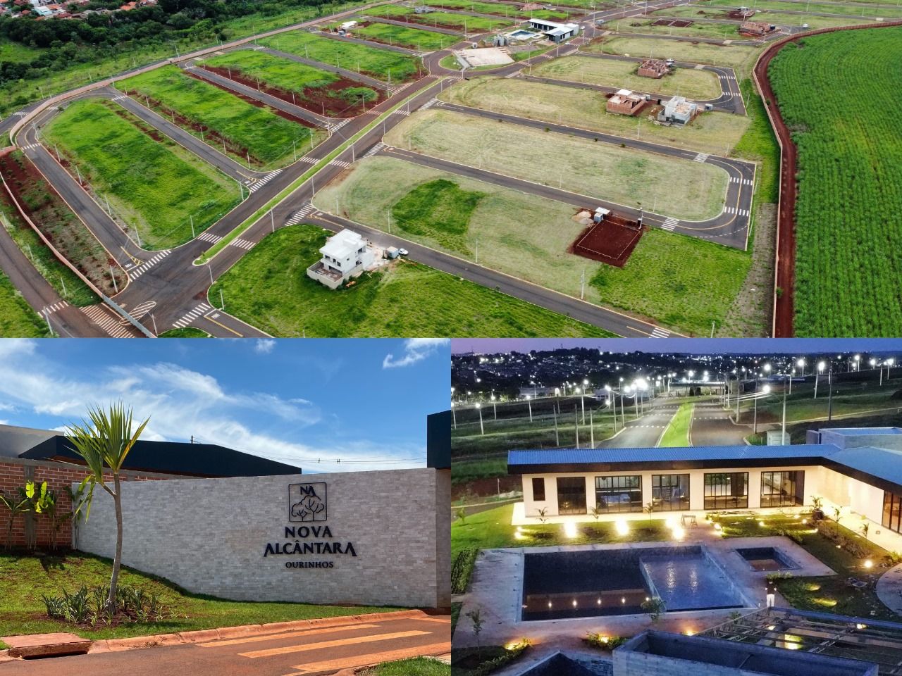 nova-alcantara Uma vista aérea de uma área residencial com uma placa que diz nova alquimia