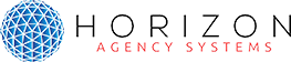 Horizon Agency Systems logo with blue geometric globe and gray/orange text