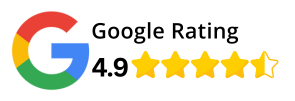 A google rating of 4.9 stars is shown on a white background.