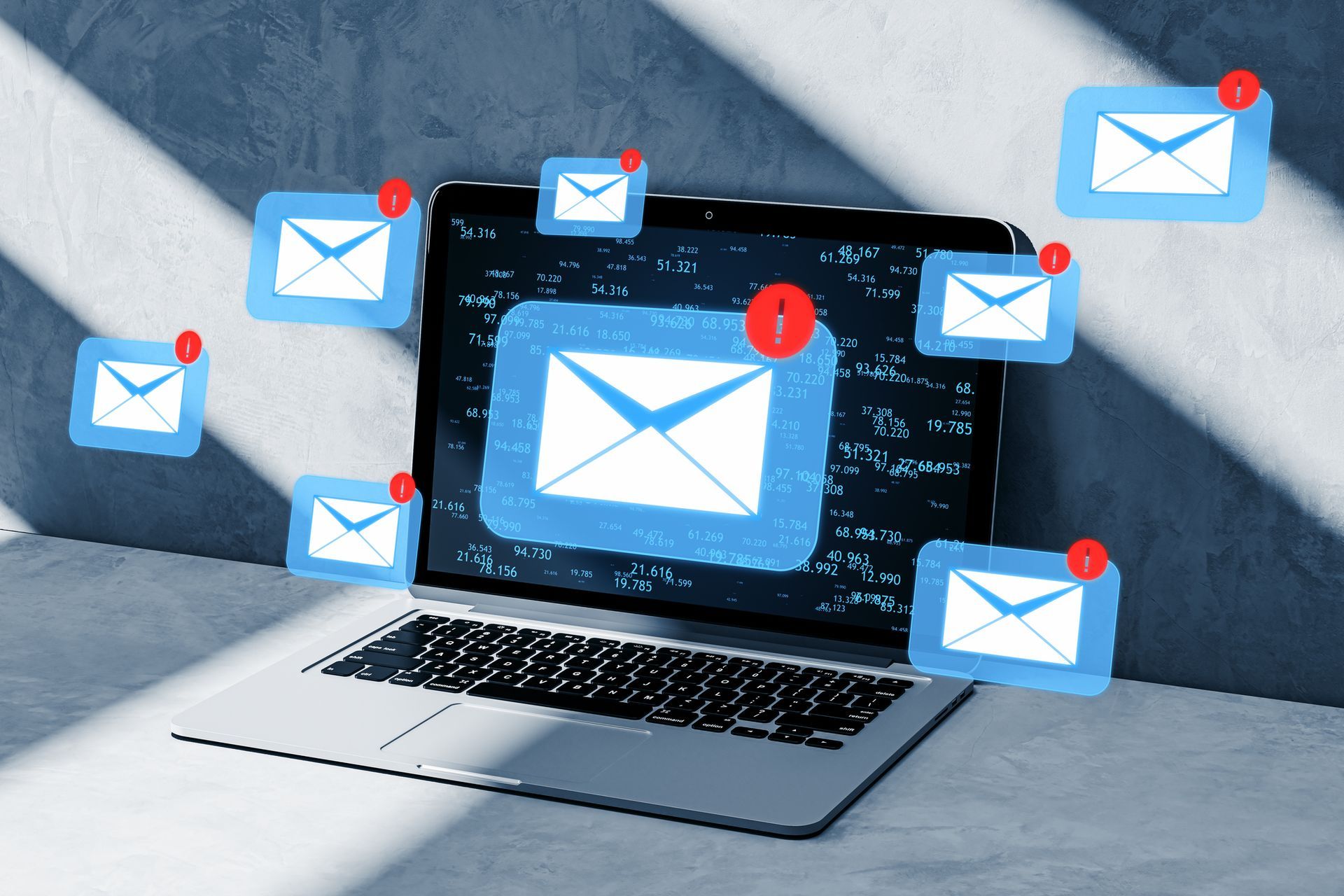 A laptop with a picture of an envelope on the screen
