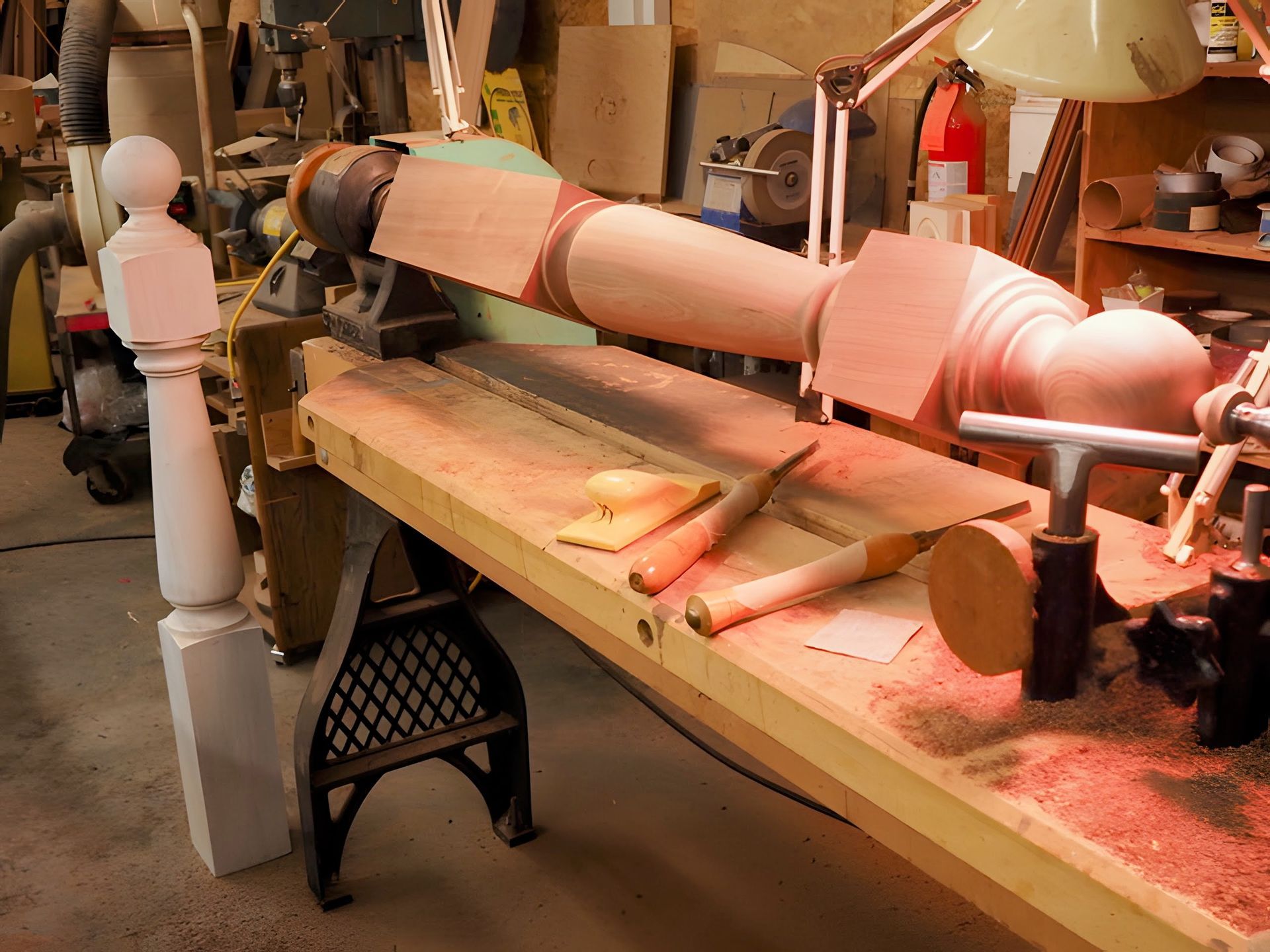 Craftsman shop interior with architectural millwork in progress