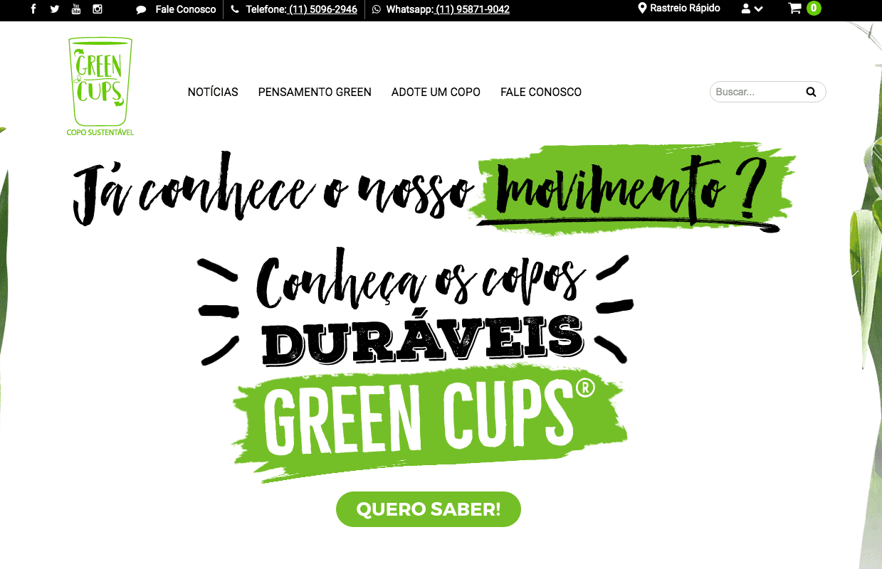 Uma captura de tela do site green cups.