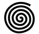 Black spiral swirl icon on a white background