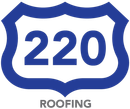 Blue shield logo with &ldquo;220&rdquo; and &ldquo;ROOFING&rdquo; text below
