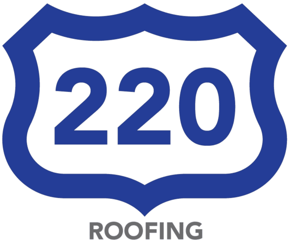 Blue shield logo with &ldquo;220&rdquo; and &ldquo;ROOFING&rdquo; text below
