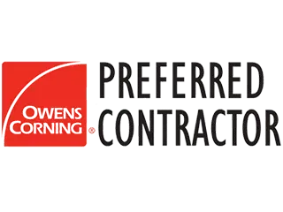 Owens Corning Preferred Contractor logo in red, black, and white