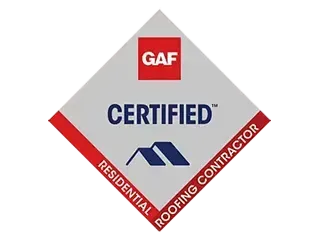 GAF Certified Residential Roofing Contractor logo in red, white, and blue diamond shape