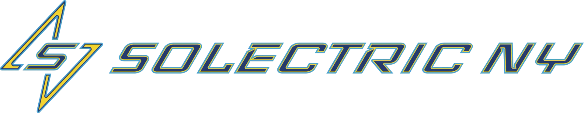 Logo for Solectric NY with stylized green and yellow lightning bolt and italic gray text