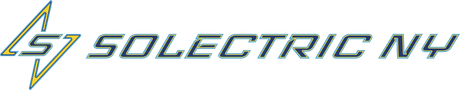 Logo for Solectric NY with stylized green and yellow lightning bolt and italic gray text