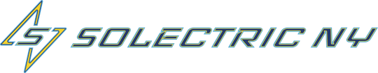 Logo for Solectric NY with stylized green and yellow lightning bolt and italic gray text