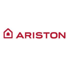 Logotipo de Ariston en rojo con icono de casa sobre fondo blanco
