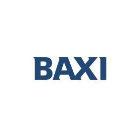 Logotipo azul de BAXI sobre fondo blanco