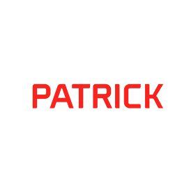 Texto rojo que dice “PATRICK” sobre un fondo blanco