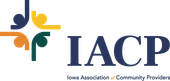 IACP logo with multicolored abstract cross and the text “IACP” and “Iowa Association of Community Providers”