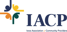 IACP logo with multicolored abstract cross and the text “IACP” and “Iowa Association of Community Providers”