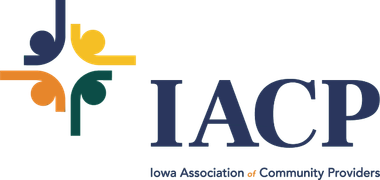 IACP logo with multicolored abstract cross and the text “IACP” and “Iowa Association of Community Providers”