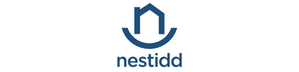 Nestidd logo in blue with a stylized house icon above the wordmark